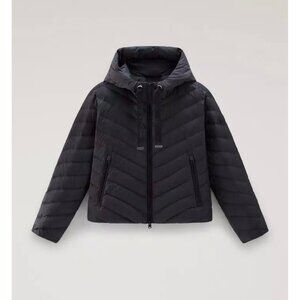 Woolrich Microfibre Jacket with Chevron Quilting and Hood —  Size S, Black